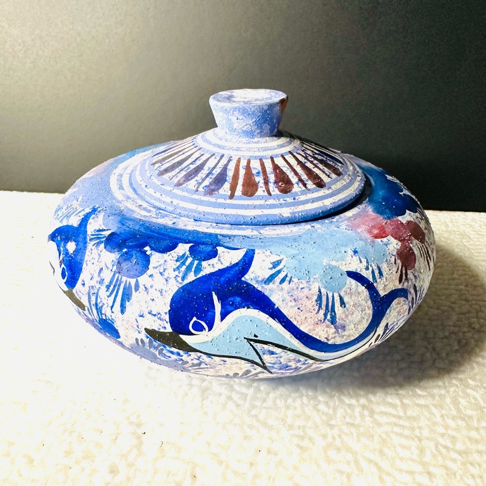 Greek Dolphin Trinket Box Copy Of Original Hand Made In Greece Around 1500 BC.